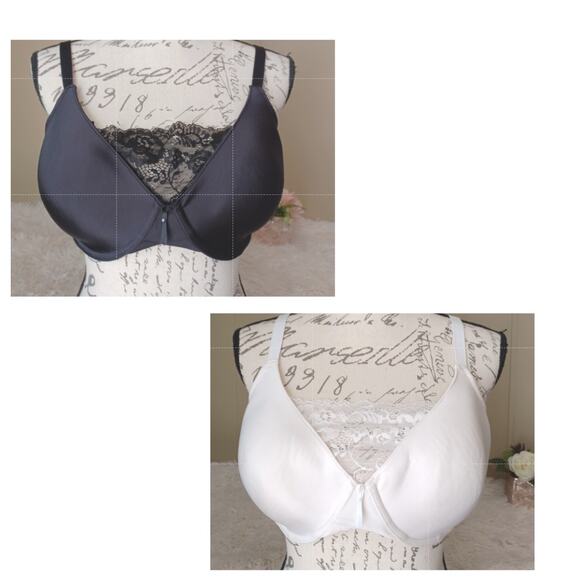 2 Barely Breezies With Modest Lace On Front Size 36D Comfortable White/Black - Picture 1 of 8